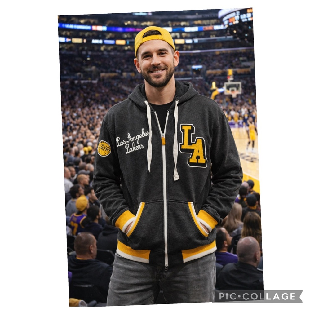 UNK Los Angeles Lakers NBA Full Zip Hoodie XL Black Gold Chenille Varsity